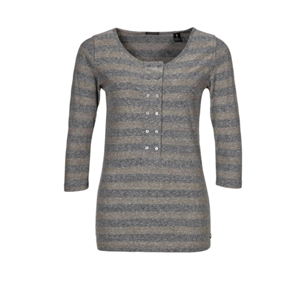 Maison Scotch Grey Gold Striped 3/4 Sleeve Top Sz S